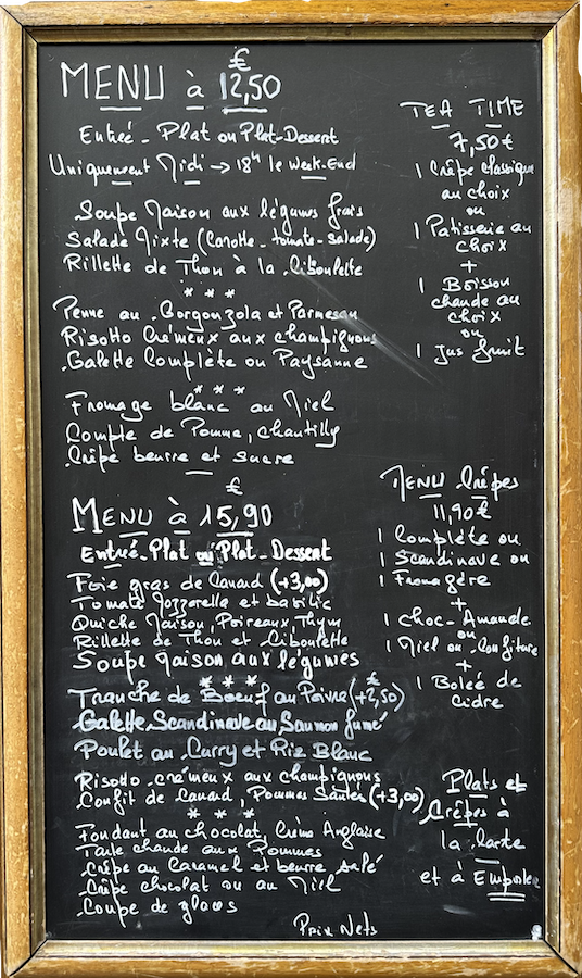 Paris menu