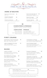 French Magnolia, food menu, Bristol VA, restaurant, French Brasserie, Chef Missy, Thomas Fraley