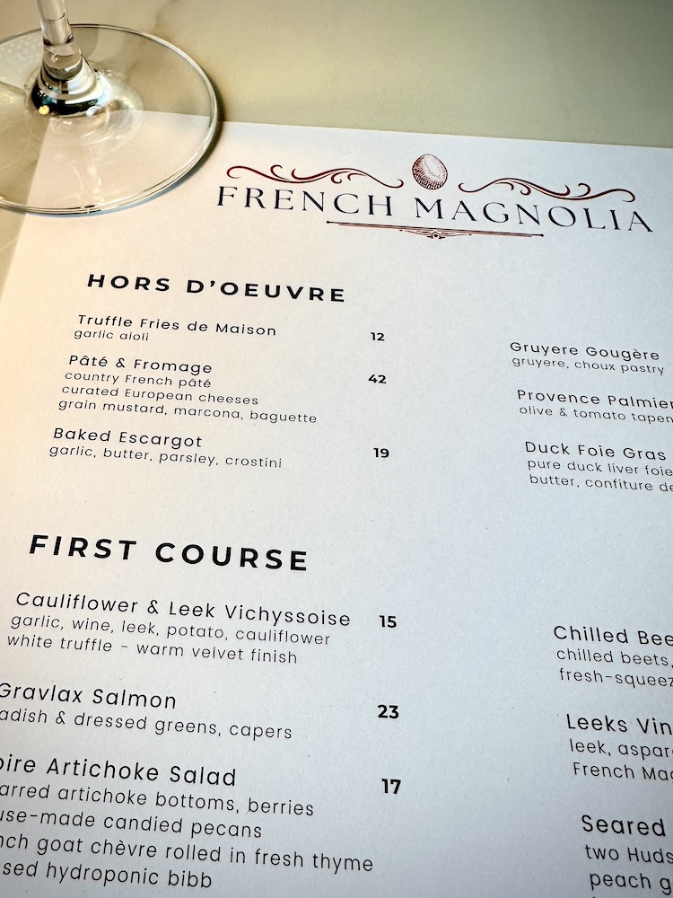 French Magnolia, dinner menu, Bristol VA, French restaurant, wine bar, French wine