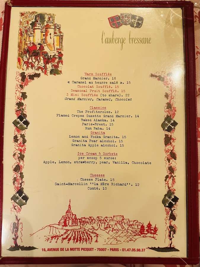 dessert menu, French Magnolia, At the Table, Beyond the Table, AUBERGE BRESSANE